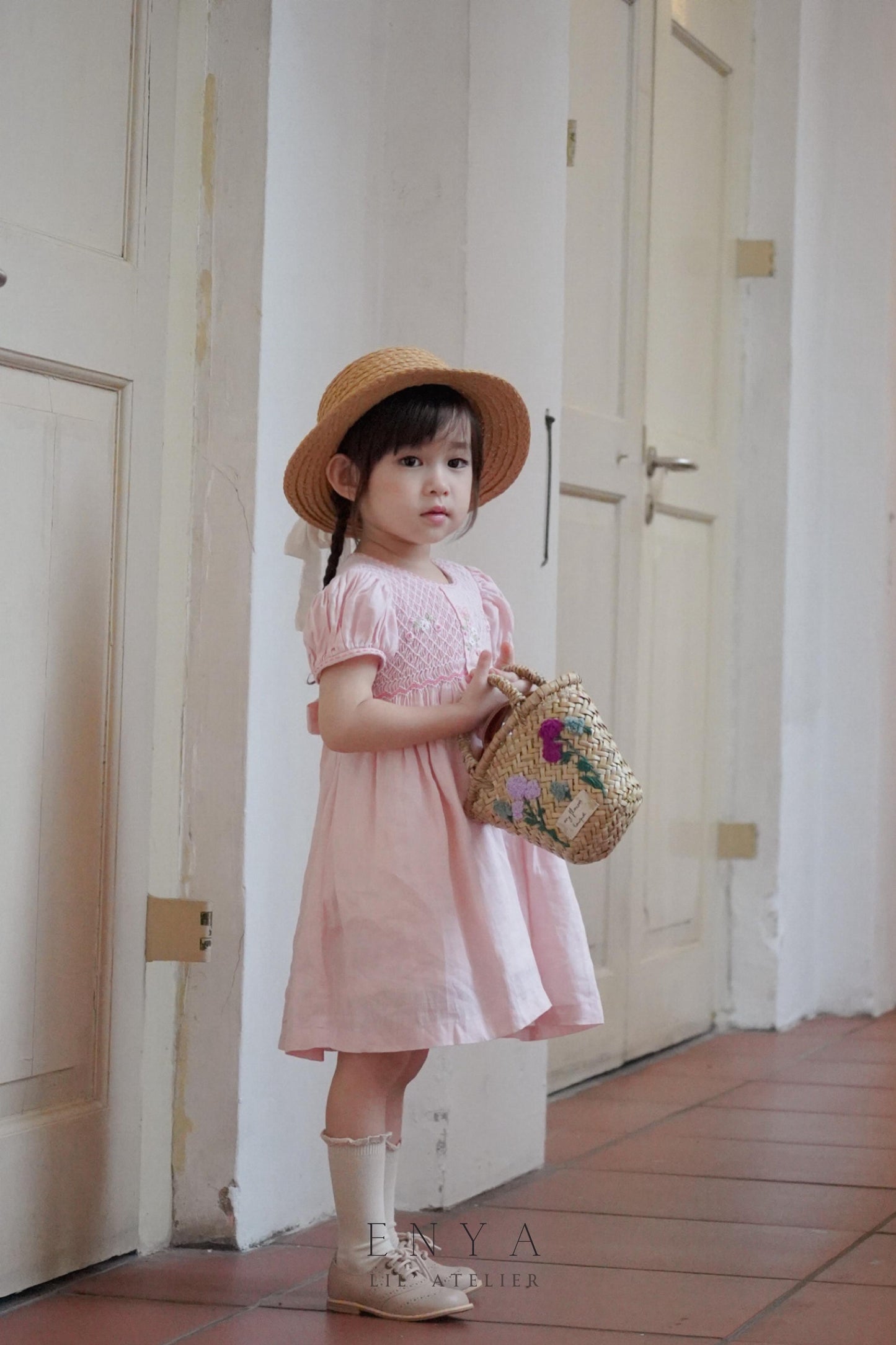 Scarlett Premium Linen Babydoll Handsmocked Dress