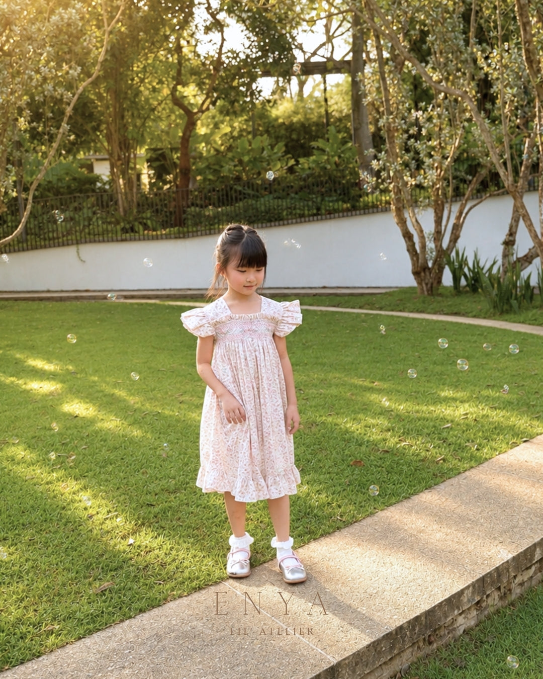 Calista Floral Handsmocked Dress