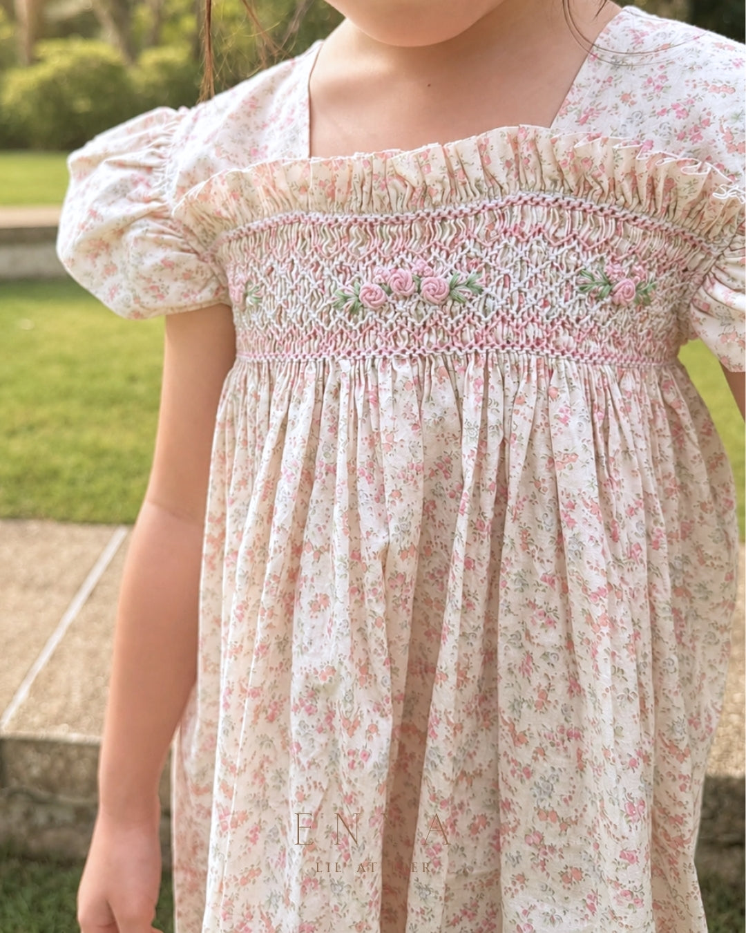 Calista Floral Handsmocked Dress