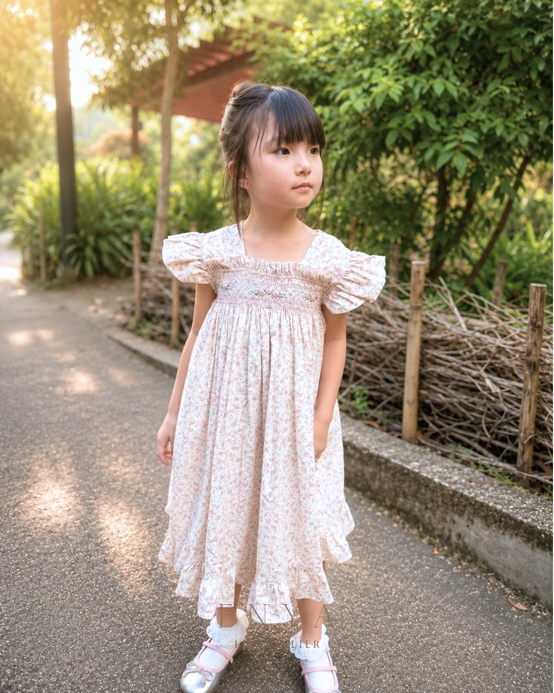 Calista Floral Handsmocked Dress