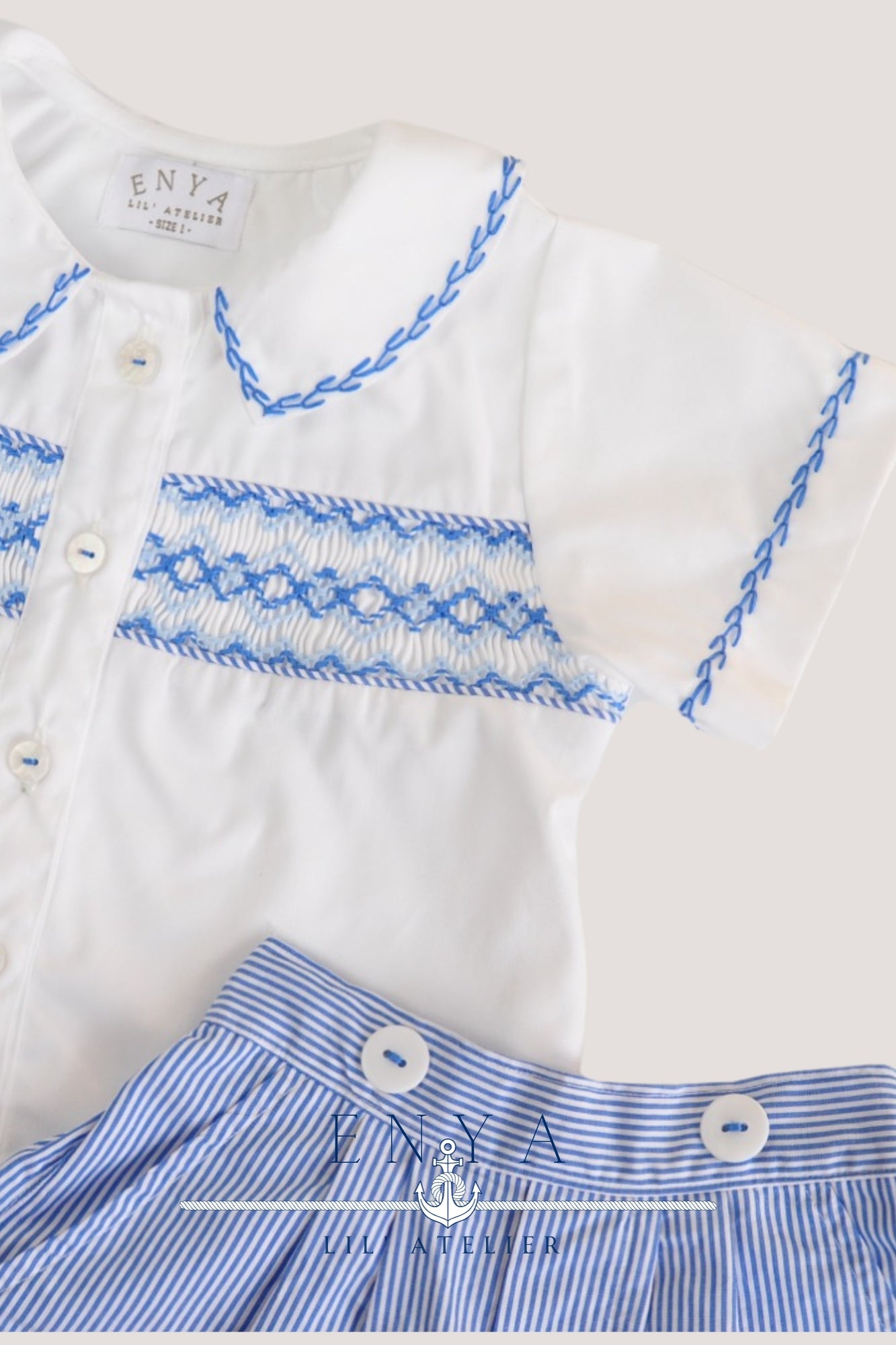 George Handsmocked Set in Light Blue