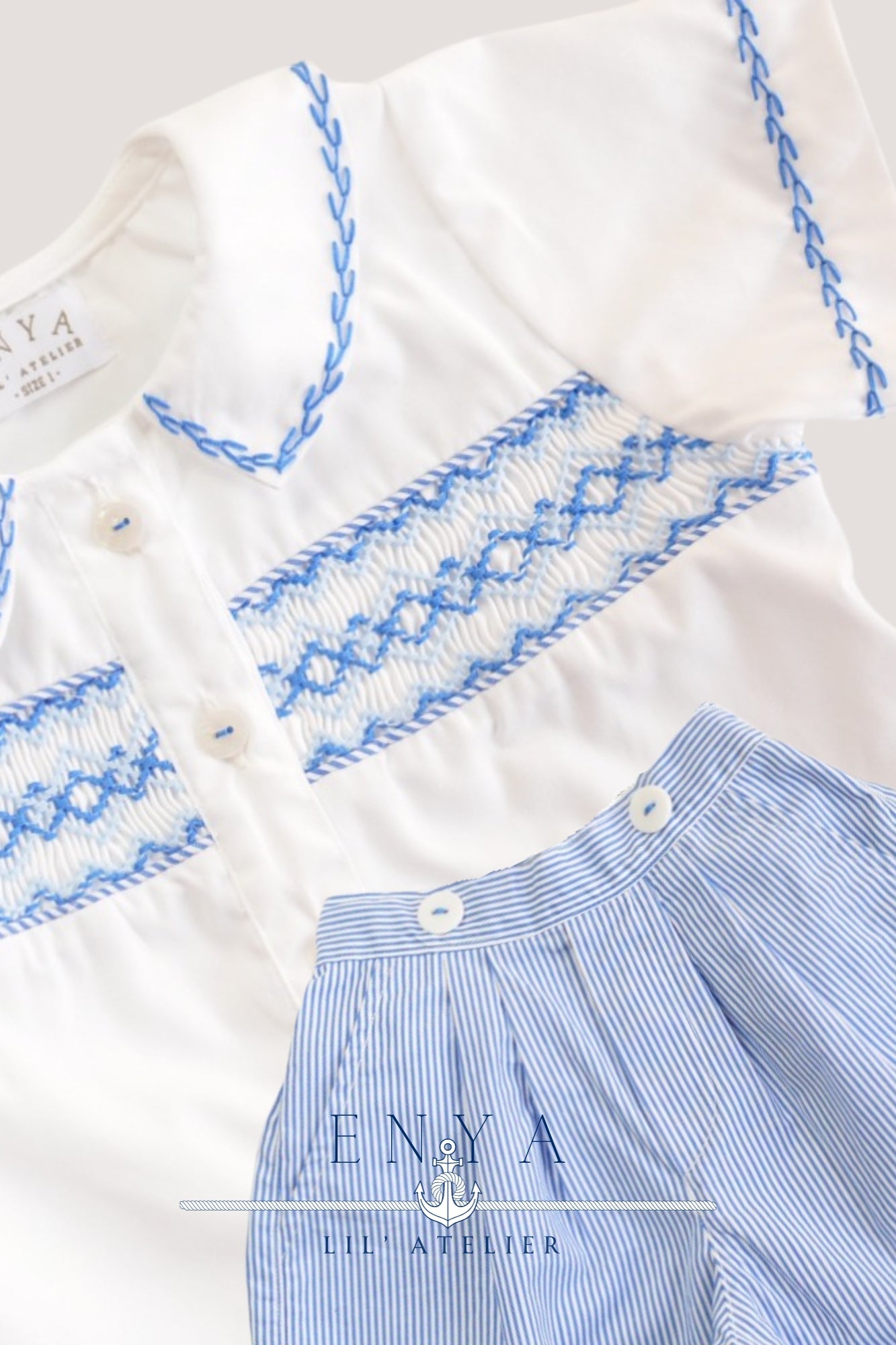 George Handsmocked Set in Light Blue