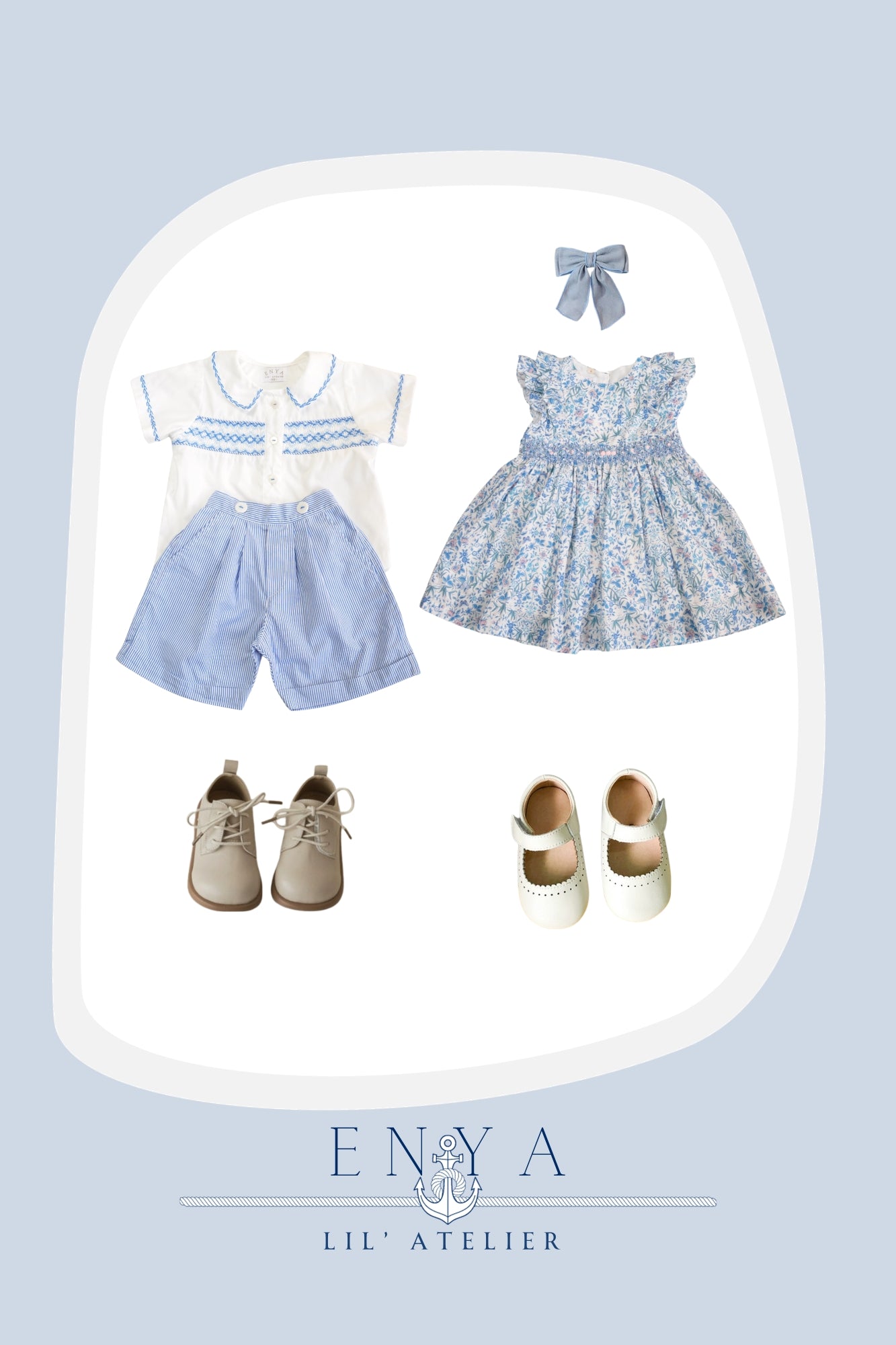 George Handsmocked Set in Light Blue