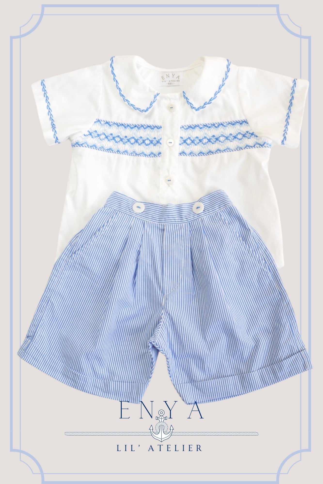 George Handsmocked Set in Light Blue